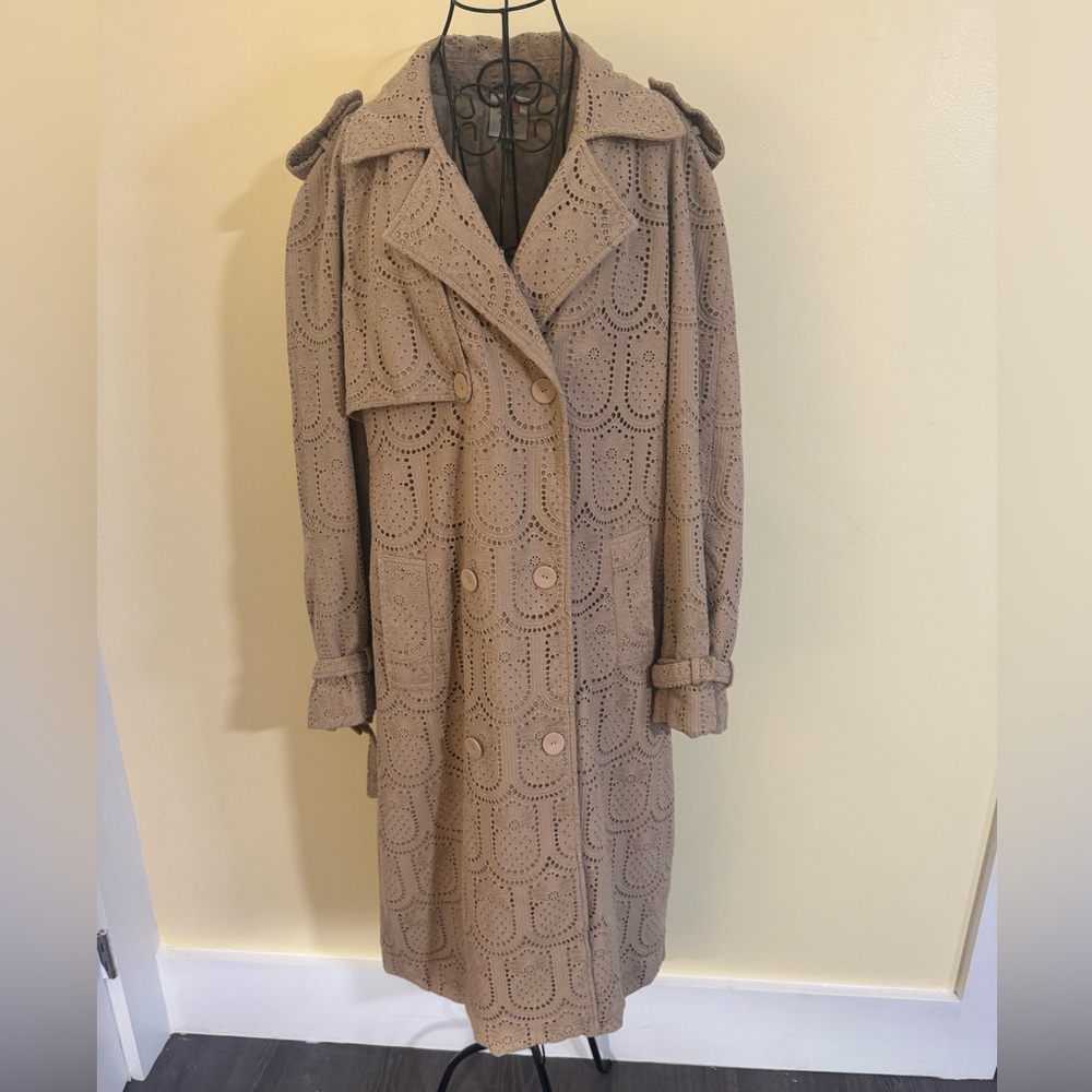 NWOT FARM Rio Pineapple Cotton Eyelet Trench Coat Size XL in Tan - Picture 8 of 15